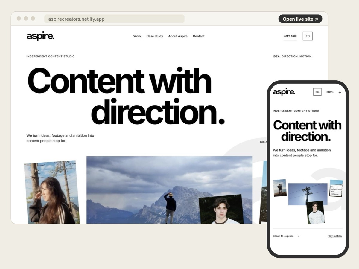 Aspire website on desktop and mobile