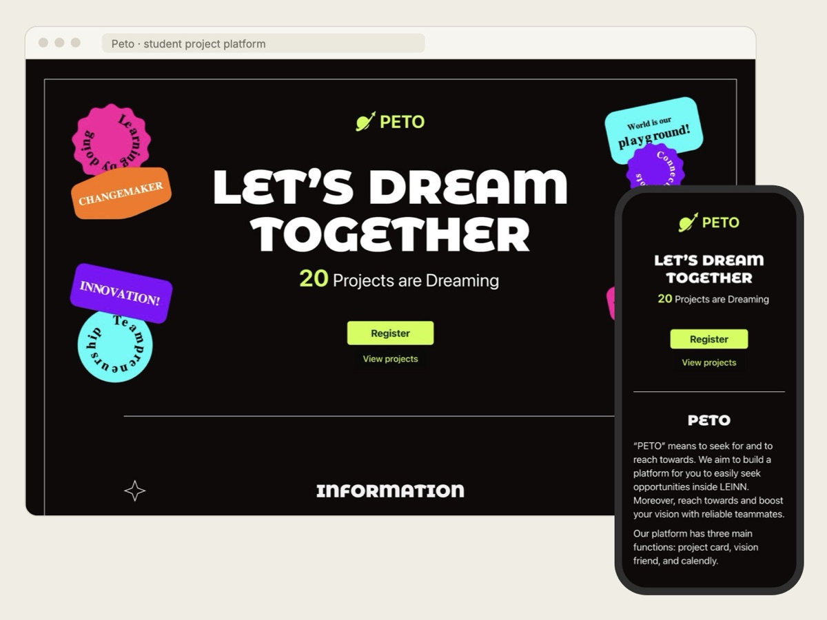 Peto web app on desktop and mobile